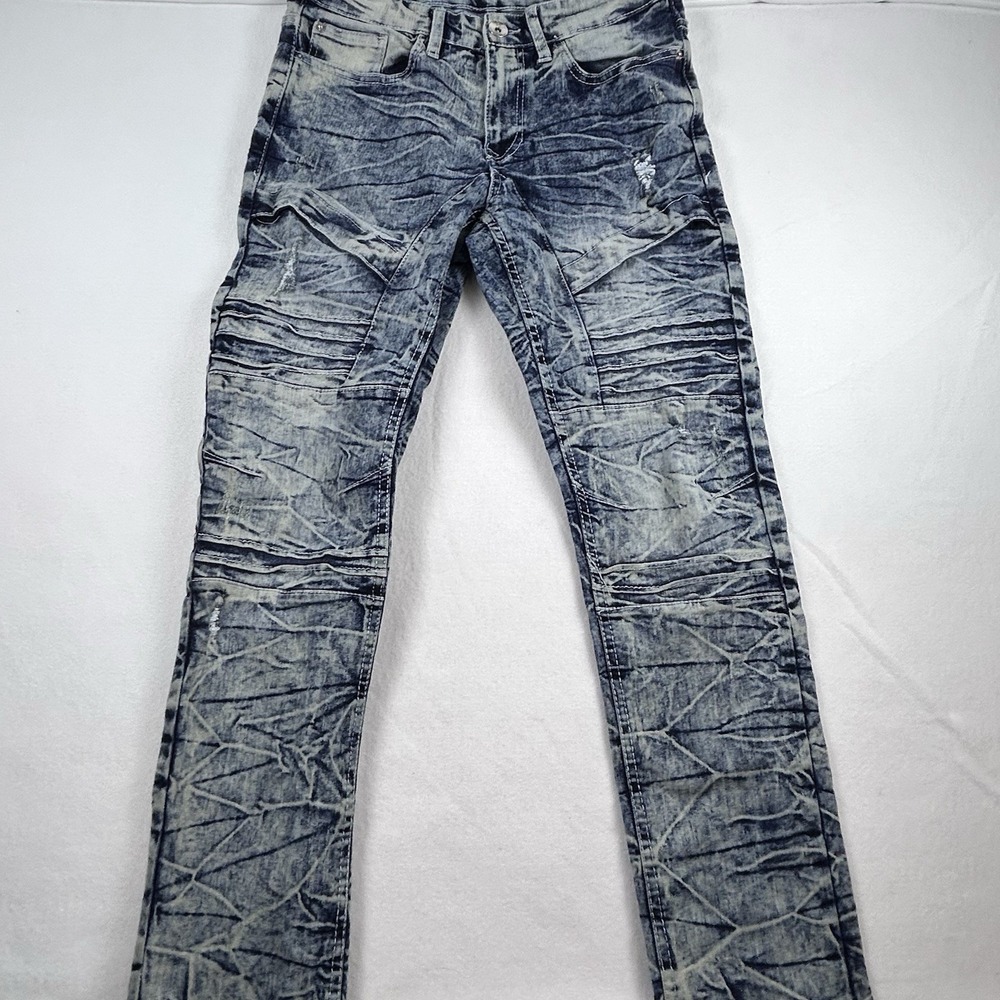 Southpole Jeans Men's 29x30 Blue Skinny Acid Wash Denim Distressed Moto Hip-Hop